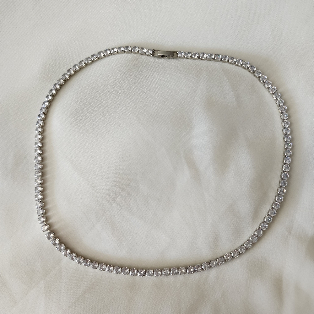 18 Inch Cubic Zirconia Silver Tone Tennis Necklace